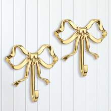 2个蝴蝶结挂钩，2.6x2.6英寸可爱蝴蝶墙钩装饰金色外套架壁挂式钱包挂钩情人节装饰客厅浴室卧室浴帘 - 金色 - 查看 9