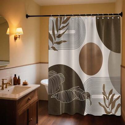 Cortina de ducha marrón y beige, cortinas de ducha modernas de mediados de siglo en tonos de marrón claro, beige y topo para la decoración del baño, decoración y accesorios del hogar, ideal para el hogar, hotel, vacaciones, regalo