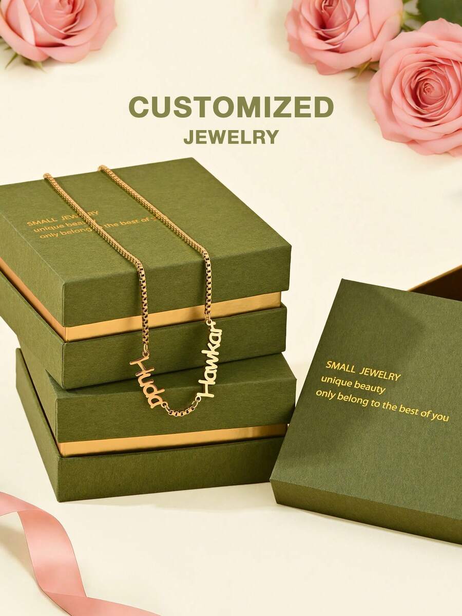 [Valentine's Day Selection] Personalized Customized Necklaces, Customized Text Necklaces, Multi Name Jewelry Necklaces, Customizable Multi Name Necklaces, Box Chains, Valentine's Day Gifts, Gold Stainless Steel Jewelry, Customization, Gift Box Style (Including High-End Gift Boxes That Can Be Given As Gifts), Gift Selection. - Selected Items - View 1