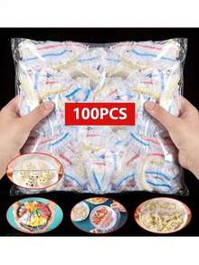 100pcs/Pack Disposable Plastic Food Covers, Colorful Elastic Wrap Film, Reusable Dish Lids, Kitchen Storage Bags - Multicolor - View 13