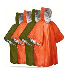 1/2 件装便携式应急求生雨衣斗篷 - 橙色和绿色，47.24 英寸，PE 薄膜双面隔热雨衣毯，隔热应急毯，反光设计增强可见度，户外多功能三合一雨衣，适用于徒步旅行、露营、车载求生毯和便携式雨披。 - 彩色 - 查看 3