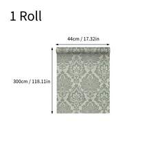 Papel de Parede Autoadesivo em Estilo Clássico Europeu (1 Rolo), Fundo Verde com Estampa Branca, 44 x 300 cm (17,32 x 118,11 polegadas), Vinil Removível, Adesivo de Parede Decorativo Vintage Barroco, Impermeável e Removível, Fácil de Instalar, Ideal para Sala de Estar, Quarto, Banheiro, Cozinha, Escritório e Decoração Elegante para Ambientes - Verde - Ver 14