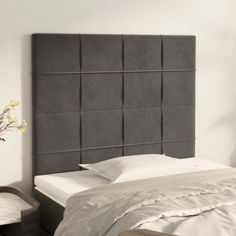 vidaXL Tête de lit cinza foncé 80x5x118/128 cm veludo - Cinza - Ver 1