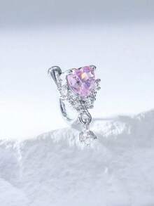 NKQR 1pc Fashionable Silver Plated Copper & Cubic Zirconia Heart Shape Clip-On Nose Ring, Suitable For Men & Women As Valentine, Christmas, Halloween Or Birthday Gift Valentines,Mom,Mother,Mother's Day,Gift - 黃金 - 查看 6