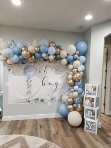 35/70个灰蓝色气球套装，石板灰柔和浅蓝色雾面粉彩浅蓝色白色沙色气球，配金属亮片香槟金色气球，适用于男孩生日派对、婴儿派对、新娘送礼会装饰 - 彩色 - 查看 3