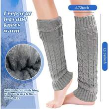 新款针织腿套，搭配厚实花纹抓绒袜，秋冬季保暖护腿 - 多色 - 查看 4