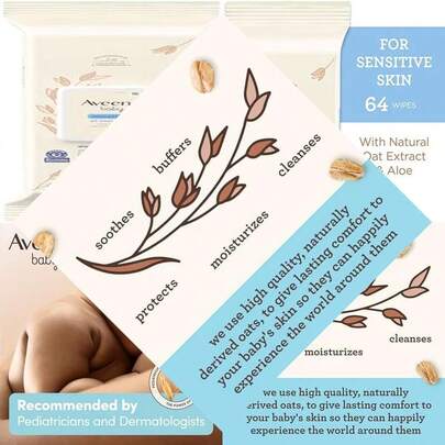 Aloe & Natural Oat Extract Baby Sensitive All Over Wipes for Face, Bottom & Hands pH-Balanced Hypoallergenic Fragrance-, Phthalate-, Alcohol- & Paraben-Free Formula