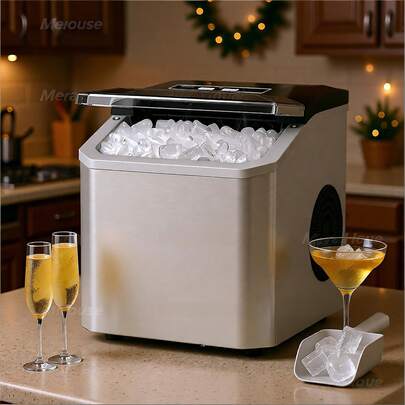 Máquina de Hielo de Encimera Nugget con Hielo en Pellizcos Suaves y Masticables, Autolimpieza,9 cubos en 6 minutos, 45 lbs por Día, Temporizador LED 24H, Con Cuchara y Cesta para Hielo , para Fiestas, Oficina y Cocina.