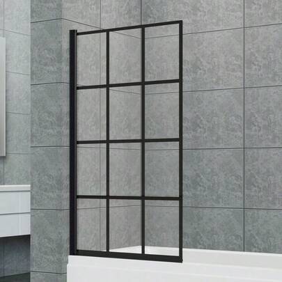 Over Bath Shower Screen Tempered Glass Panel Bathroom Wet Room Anti-Splashing Screen Partition Black Frame 800x1400mm