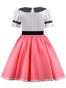 1950s Girl Poodle Costume, Children's Party Outfit Set Includes Scarf And Headband - Watermelon Pink - View 5