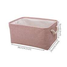 3sizes 1pc Pink Foldable Desktop Storage Basket With Large Capacity And Handle For Toys Organizer, Linen Fabric Storage Basket For Dirty Clothes,For Back To School - Pink - View 4