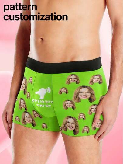 1pc Customizable Bright Green Microphone Graphic Printed Men's Briefs, Made Of Soft Stretchy Fabric, Comfortable & Fitted For Daily Wear/Humorous Gift Occasions, Suitable For Boyfriend, Partner And Close Friends