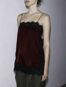 Women Y2k Lace Camisole Top Satin Square Neck Side Split Cami Silk Sleeveless Spaghetti Strap Loose Going Out Tank Backless Nightgown Sleepwear Sliky Short Wedding Nightgown,Party Streetwear,Rave Outfit,Club Outfits,Beach Vacation Outfits,Spring Break Outfits,Valentines Clothes,St Pattys Day Outfit,Easter Outfit - 酒紅色 - 查看 4