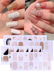 4片装全包甲油贴纸套装，闪亮法式美甲情人节自粘美甲贴条，适合女性和女孩DIY美甲装饰 - 彩色 - 查看 1