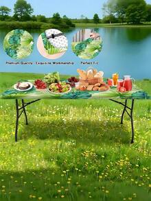 1pc Washable Outdoor Tablecloth With Elastic Edge, Rectangular Or Round Elastic Tablecloth - Polyester Fiber Rectangular Dining Table Cover, Suitable For Camping, Picnic, Garden Party - Vibrant Colors, Indoor And Outdoor Use, Machine Washable, Picnic Tablecloth | Dynamic Pattern Design | Elastic Edge Treatment - Multicolor - View 4