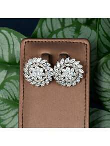 一套优雅的立方氧化锆向日葵装饰首饰套装，适合女性旅行佩戴 - 銀色 - 查看 5