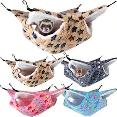 Namalu 4 Pcs Small Animal Hanging Hammock Double Layer Ferret Bunk Bed Hammock Soft Warm Guinea Pig Hideout Hanging Rat Ferret Cage Accessories For Hamster Rat Parrot Guinea Pig Star