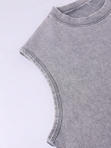 Men's Printed Vintage Washed Vest, Loose Fit, Casual Street Style, An Essential Everyday Item. - Xám - Xem 4