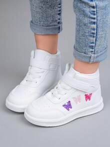 1 Pair Girls High-Top Sports Shoes, Fashion Butterfly Embroidery Casual Sneakers Suitable For School, Daily Sports, Running, Leisure - White - View 7