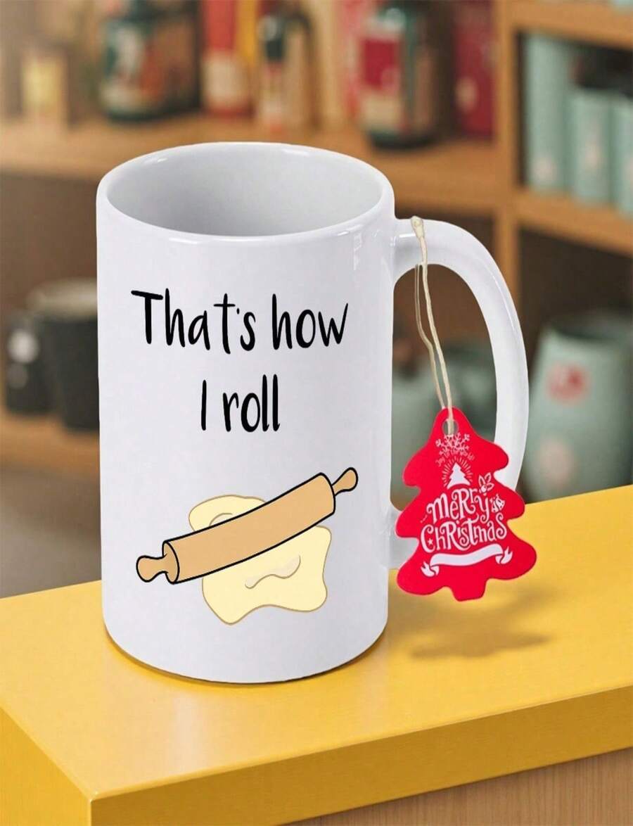 Taza de café de cerámica con diseño de masa con tema de hornear - Taza antideslizante de 11oz 350ml, solo lavado a mano, duradera - Lindo regalo para hornear - Blanco - Ver 1