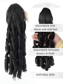 Wavy Ponytail Wig, Synthetic Drawstring Roman Curl Ponytail Wig, Retro Synthetic Ponytail Braid, Loose Curly Ponytail Braid, Clip-On Wig, Suitable For Everyday Use. - Multicolor - View 6