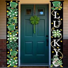1 Pair, St. Patrick's Day Door Flag Set, Shamrock And Little Man Design, Polyester Irish Themed Party Decoration, Home Entrance Welcome Sign, Suitable For Home, Party And Carnival Decoration, St. Patrick's Eve Porch Welcome Sign, Polyester Material, Home Indoor And Outdoor Door Curtain Decoration, Bridal Party, Birthday, General Occasion, Celebration Decoration. - Multicolor - View 4