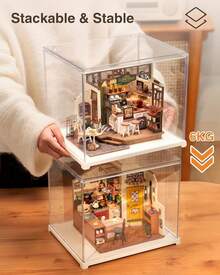 Robotime Acrylic Display Case - Transparent Dust Cover, Suitable For Miniature Houses And 3D Puzzle Models, Dimensions: 28.7 X 23.6 X 24.4 Cm, Stackable Design - Clear - View 7
