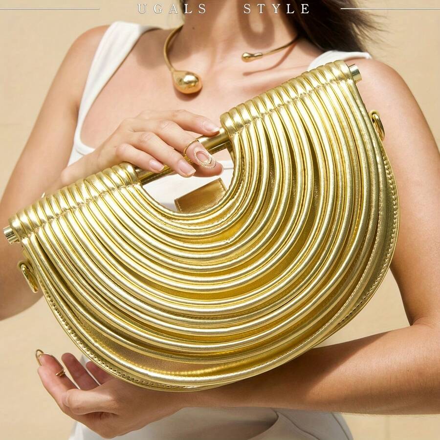 Gold Purse,  Sparkly Party Bags For Holiday Parties, Wedding & Prom, Elegant Evening Purses Perfect To Match Sequin Dresses, Great Gifts For Her, Mom, Teacher,Purses And Bags Women,Bags For Women,Gold Purse For Womenm,Clutch Purse For Women,Carteras,Crossbody Bags For Women,Gold Purse,Valentine's Day New Year - 金色 - 查看 1