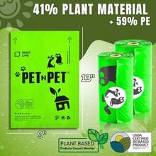 Pet N Pet 1080 Recuentos Bolsas Para Perro Biodegradables, 60 Rollos, 9x13 Pulgadas Bolsa Para Perro, 38% USDA Bolsas Biodegradables Para Perro - verde 3 - Ver 3