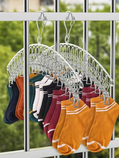 10/20/12/16/18 Pcs Random Color Stainless Steel Sock Clips, Clothes Hanger With Clips, Single Row Multi-Function Drying Rack, Suitable For Hanging Underwear, Tight Clothing, Hats, Ties, Scarves, Belts, Applicable To Bathroom, Bedroom, Wardrobe, Home, Dormitory And Other Occasions.