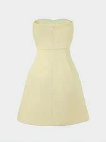 优雅派对礼服、精致通勤装、浪漫约会装、聚会装、假日无肩带收腰迷你连衣裙、女士优雅连衣裙、夏季假日装扮 - 黃色 - 查看 11