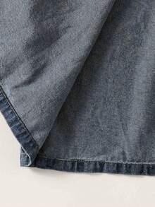 Teen Girl Casual Minimalist Fashion Double Zipper Loose Snowflake Washed Denim Top, Suitable For Spring, Summer, Autumn And Winter - Dark Wash - View 9