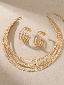 2pcs Set New Creative Minimalist Triple Line Hammered Texture Exaggerated Personalized Casual Party Street Outfit, Gold - Yellow Gold - View 4