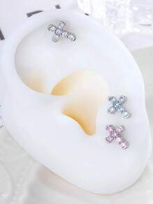 一套（+十字锆石+右翼）低过敏性钛钢天使翅膀耳钉，镶嵌微镶锆石，时尚男女通用耳骨耳钉，适合日常佩戴 - 十字架翅膀耳骨釘 - 查看 5