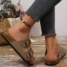 Womens Flats Sandals Adjustable Buckle Slippers Comfort Slides For Women Soft Flat Open Toe Summer Footwear Shoes - 駝色 - 查看 4