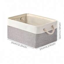 3 Sizes Available, 1 Foldable Desktop Storage Basket, Large Capacity With Handle, Can Be Used For Storing Toys, Linen Material, Also Can Be Used For Storing Dirty Clothes. - White and Gray - View 13