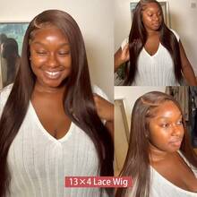 #4 Chocolate Brown Straight 13x4 HD Lace Frontal Wig 13x4 Lace Front 30 Inches Brazilian Human Hair Wigs For Women - S4 - 查看 3