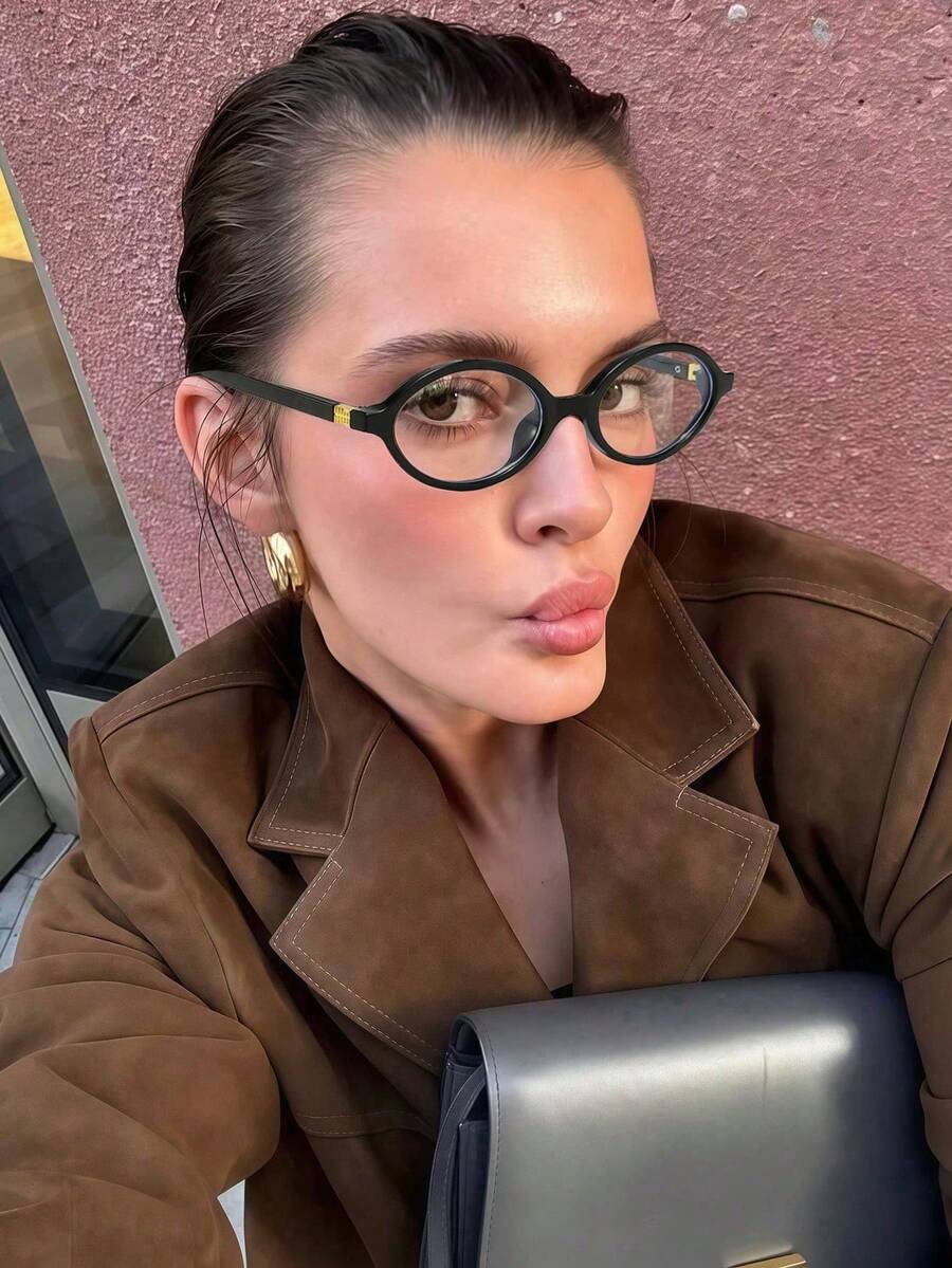 1pc Retro Minimalist Small Oval Women Eyeglasses Frame, Fashion Crossborder Optical Glasses - khung màu đen - Xem 1