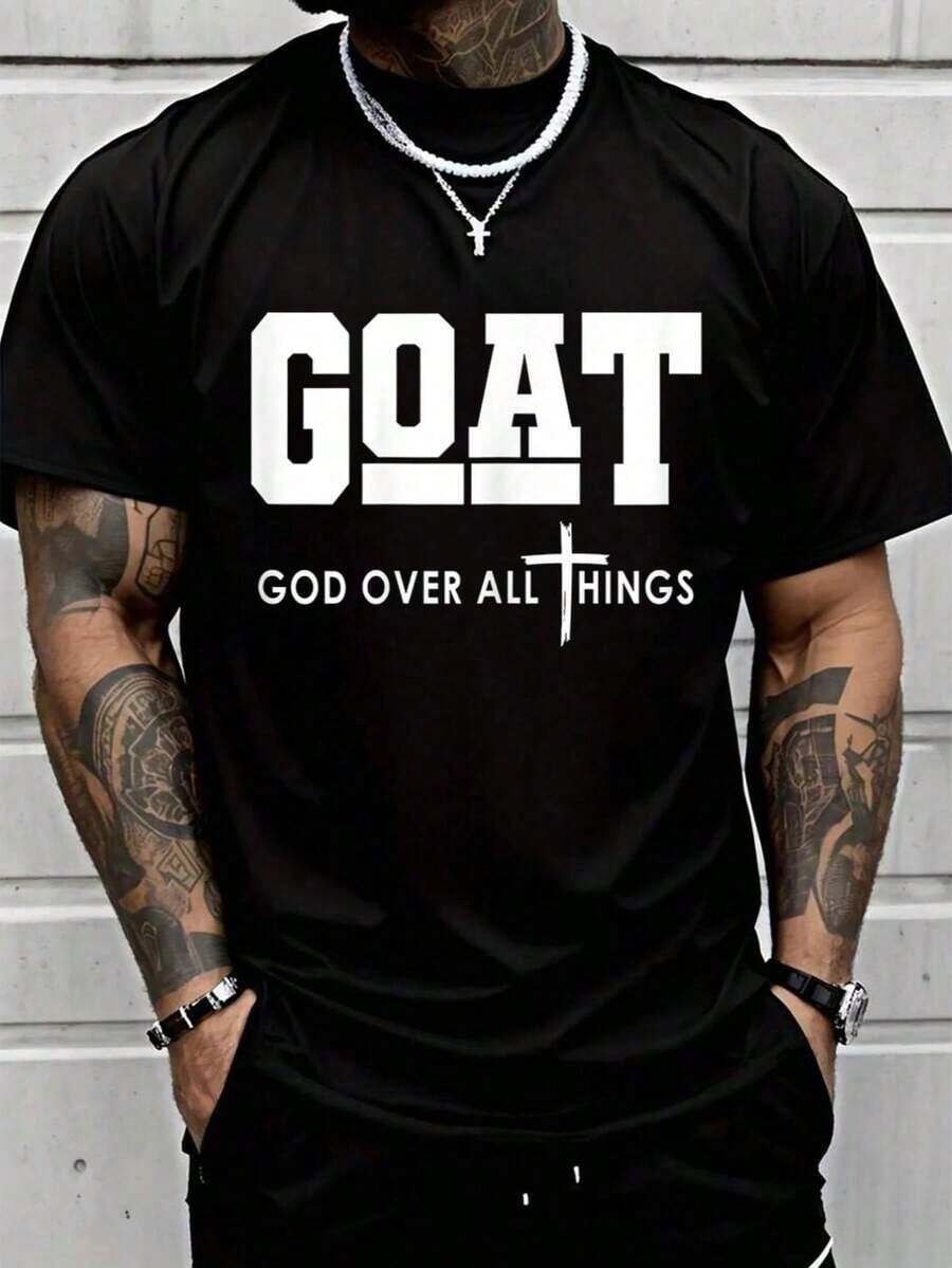 Camiseta de Hombre con Estampado Gráfico, Diseño Divertido, Manga Corta y Cuello Redondo, Ropa Casual Adecuada para Todas las Temporadas - Negro - Ver 1