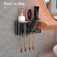 Wall-Mounted Toothbrush Holder & Toothpaste Dispenser For Bathroom - black gold - View 4