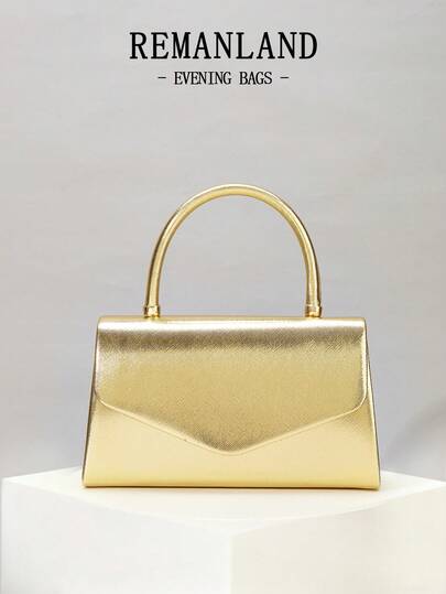 REMANLAND 奢华纯色PU皮革女士手提包，优雅精致的翻盖派对手拿包，完美女士钱包，金属链条单肩斜挎包，适合搭配亮片礼服、婚纱、正装，最佳礼品之选