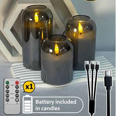 Bộ 3 đèn nến không lửa sạc lại được kèm hẹn giờ và điều khiển từ xa, nến LED sạc lại không bị chảy, màu trắng ngà, ngọn lửa ấm áp, thích hợp cho gia đình, Halloween, Giáng sinh, Ngày lễ tình nhân, quà tặng, sinh nhật, đám cưới, tiệc tùng, đèn trang trí không khí cho các dịp lễ khác nhau.