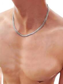 Fashionable Men's Stainless Steel Embossed Necklace, Hypoallergenic And Fade-Resistant, Men's Holiday Gift, Suitable For Casual Wear, Non-Fading Double-Sided Embossed Titanium Steel Cuban Link Chain, Fashionable Unisex Hip-Hop Style Flat Clavicle Chain