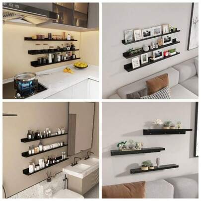 47 Inch Long Black Floating Shelves, Wall Mount Picture Ledge Photo Shelf Large Display Shelving Living Room Bedroom Office, Set Of 3 Different Sizes