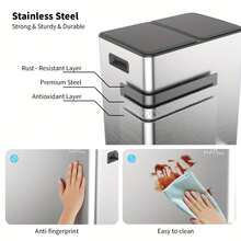 A 40-Liter Stainless Steel Waste Bin Featuring Two Sections - Anti-fingerprint Black - View 9