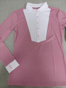 Dam stickad ridtopp med elastisk midja, långärmad ridoutfit med ståkrage, lämplig för vår och höst - Rosa - Visa 4