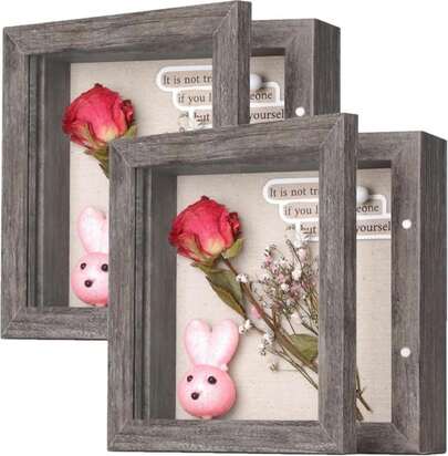 Califortree Outside 8x10 Shadow Box Frame With Linen Back - Real Glass, Push Pins Included, Sturdy Rustic Memory Display Case, Fits Photos Or Items Under 6x8, Distressed White