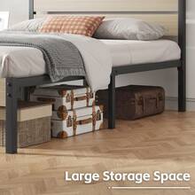 Full Bed Frame With Headboard And Footboard, With Under Bed Storage, All-Metal Support System, No Box Spring Needed, Easy Assembly, Beige - Màu be - Xem 4