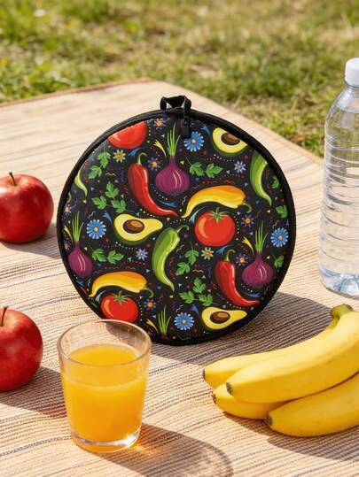 Túi giữ nhiệt tròn, thích hợp đựng pizza/bánh mì cuốn/đồ nướng, chịu nhiệt và dễ mang theo, in hình đầu lâu, dùng để đựng đồ trong bếp/dã ngoại ngoài trời/giao đồ ăn mang đi, túi giữ lạnh đa năng, thiết kế treo, chất liệu vải Oxford bền chắc.