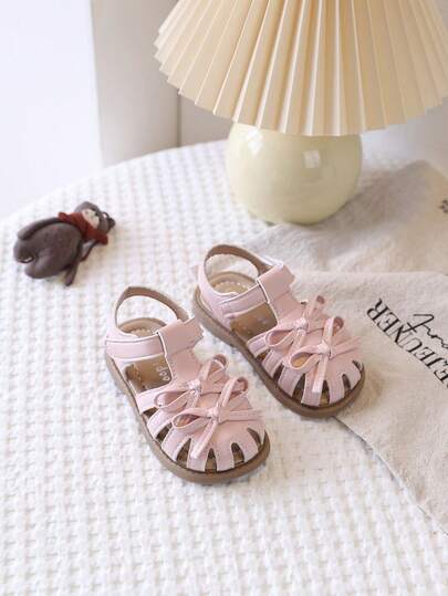 New Girls Toddler Sandals With Cute Bow & Hollow Flower Design, Soft Non-Slip Soles, Suitable For Summer